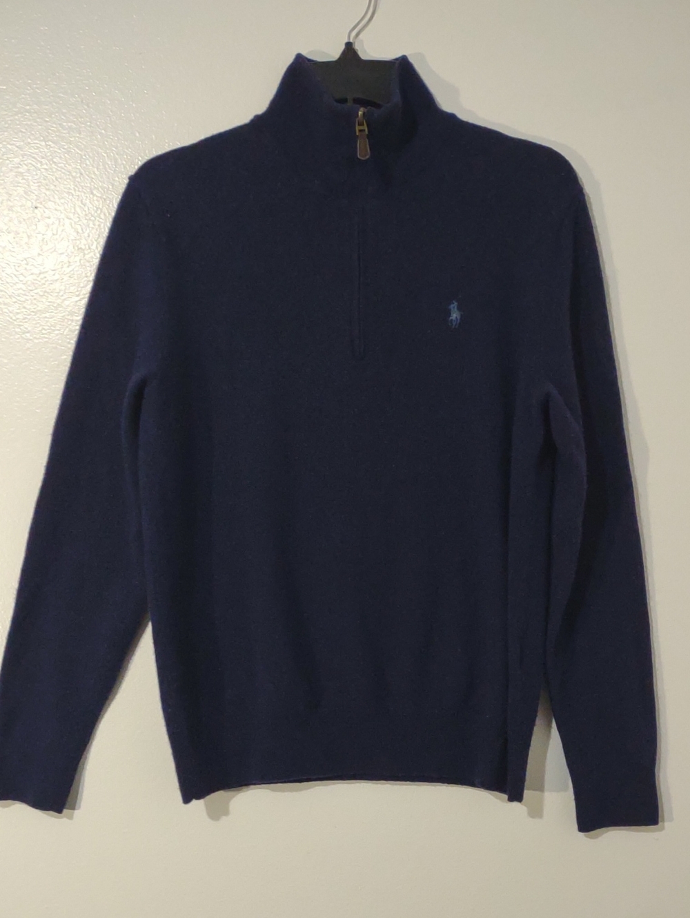 Polo Ralph Lauren 100% Wool Quarter Zip Sweater Navy Blue Small